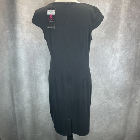 NWT Berrydress Womans XL Black Bodycon Ruched Cocktail Midi Dress Cap Slv Chic - Picture 5 of 10